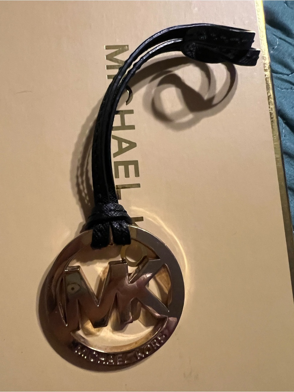 Michael Kors Black Leather and Gold Logo Keychain Charm